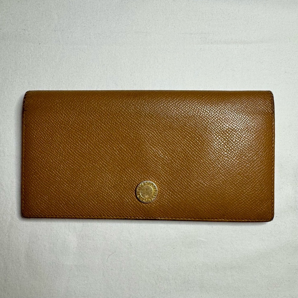 BVLGARI Tan Leather Long Bifold Wallet